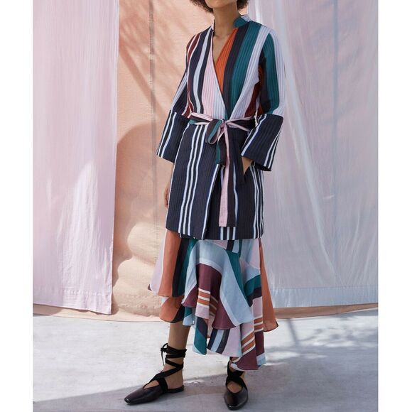 APIECE APART Boro striped colorblock quilted wrap jacket kimono stripe mixto 6 - Picture 8 of 11